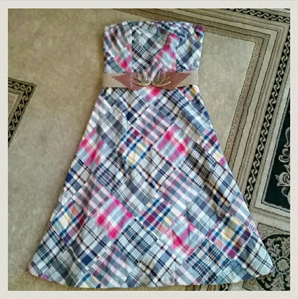 🌻 Strapless Madras Dress and Matching Belt 🌻